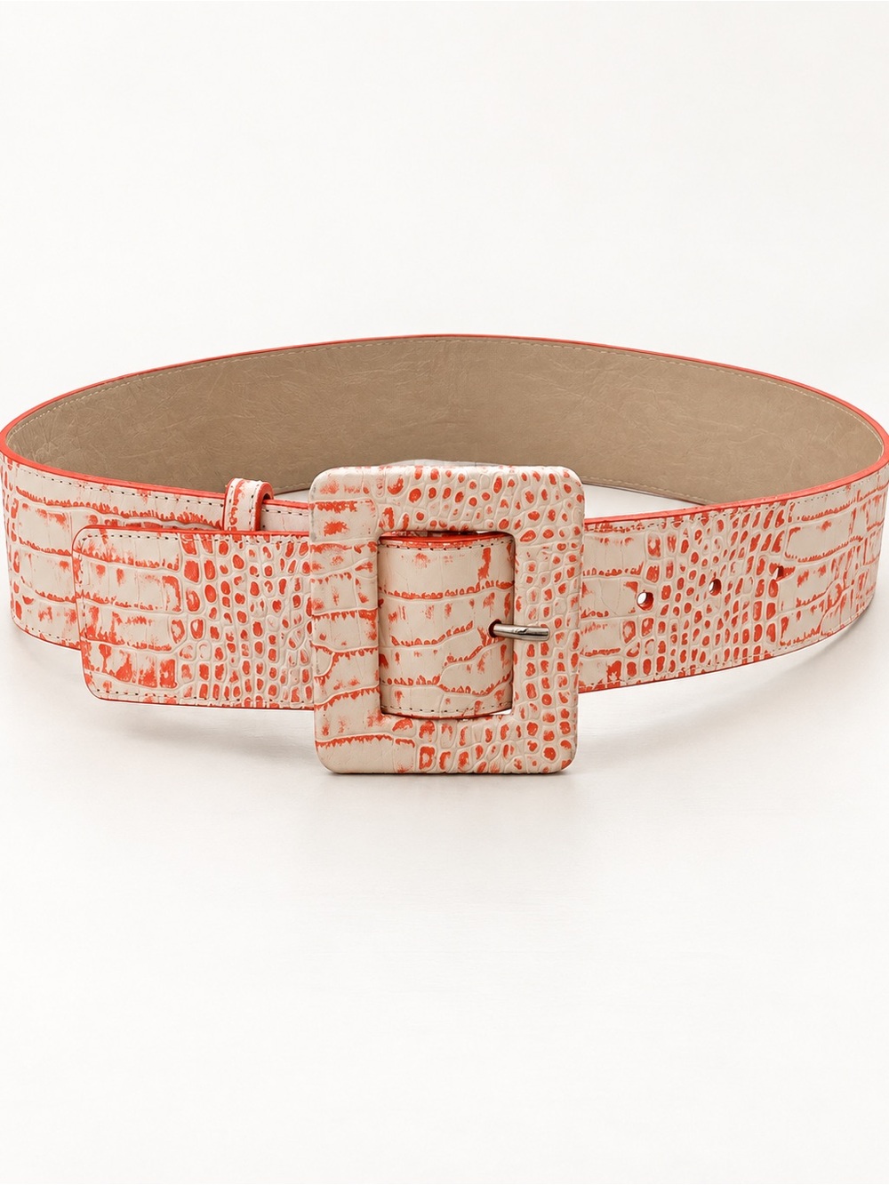 Alice + Olivia Letty Off White Chili Pepper Croc Embossed Wide Belt